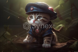 Cute kitten playing the role of Captain
