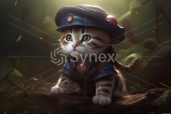 Cute kitten playing the role of Captain