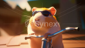 Guinea pig riding a bike, wearing sunglasses