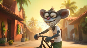 Lemur Character in Madagasgar riding a bike