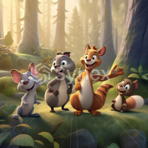 Cartoon forest animals laughing hysterically
