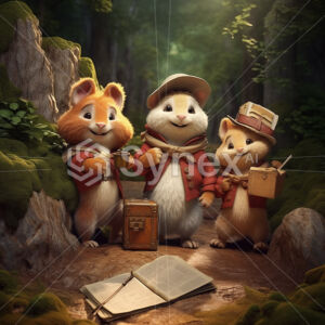 Excited furry animal friends found treasures