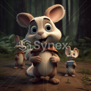 Talking bunny character meets new friends