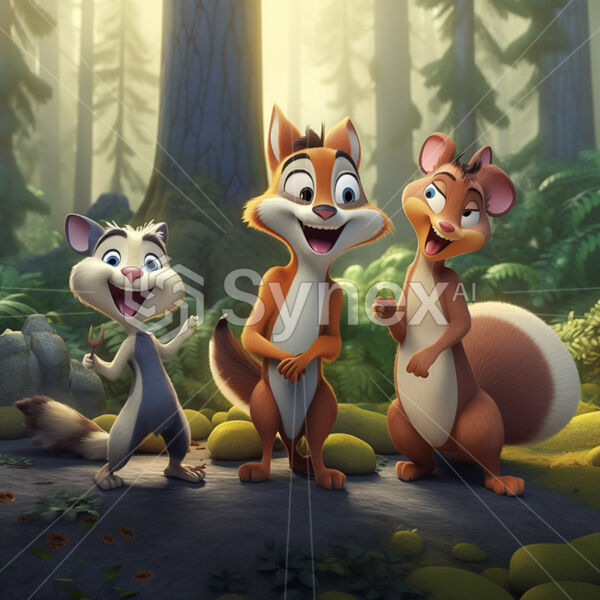 Three cartoon forest animals laughing hysterically