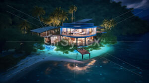 Secluded island oasis: luxurious glass villa amidst jungle and sea