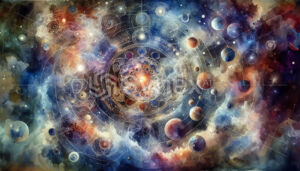 A celestial scene inspired by Islamic cosmology