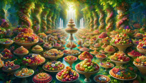 Heavenly Feast: A lavish fruits feast in Jannah