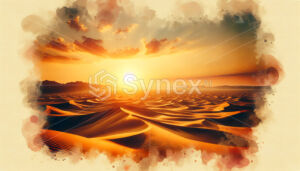 A warm, golden watercolours evoking the vastness and beauty of the Arabian desert