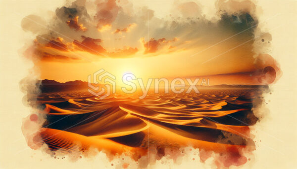 A warm, golden watercolours evoking the vastness and beauty of the Arabian desert
