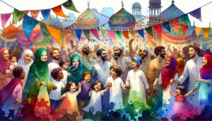 The joyous atmosphere of Eid celebrations with families gathering