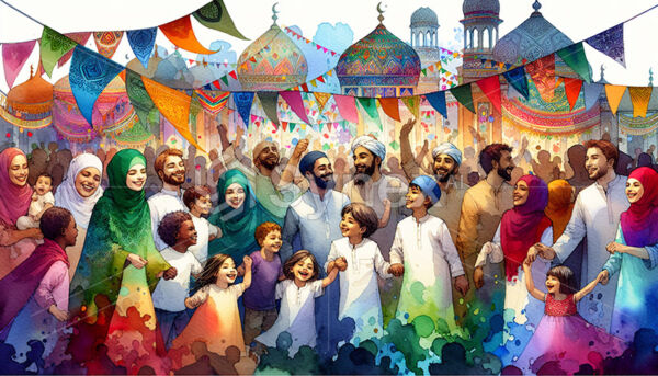 The joyous atmosphere of Eid celebrations with families gathering