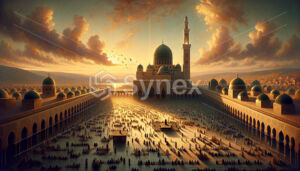 The serene beauty of an imaginative Mosque as the sun sets