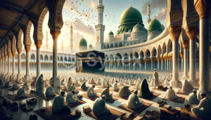Digital paintings captured in a single image, showcasing the spirituality of muslim pilgrims