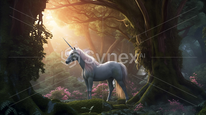 Enchanted Unicorn in Mystical Grove Fantasy Art