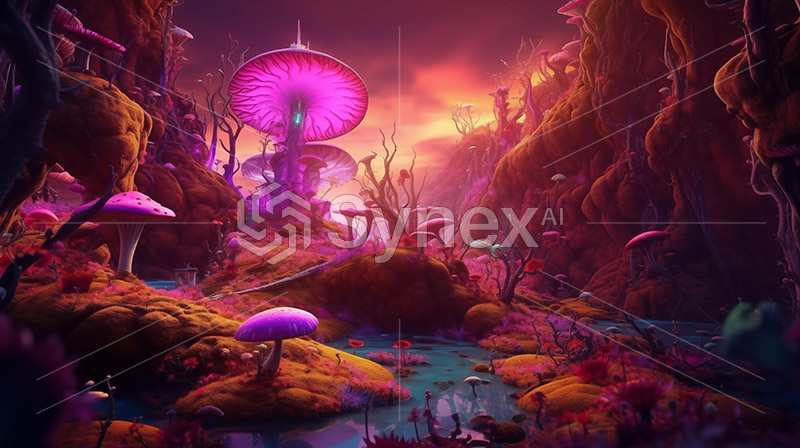 Surreal Psychedelic Wonderland: Enigmatic Mushroomscape