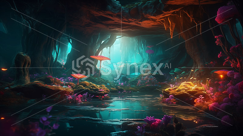 Ethereal Lake: Surreal Psychedelic Wonderland in Cave Light