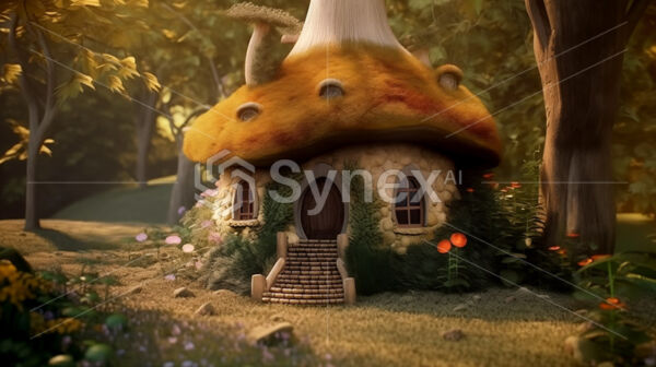 Surreal fairy dwelling in enchanted woods